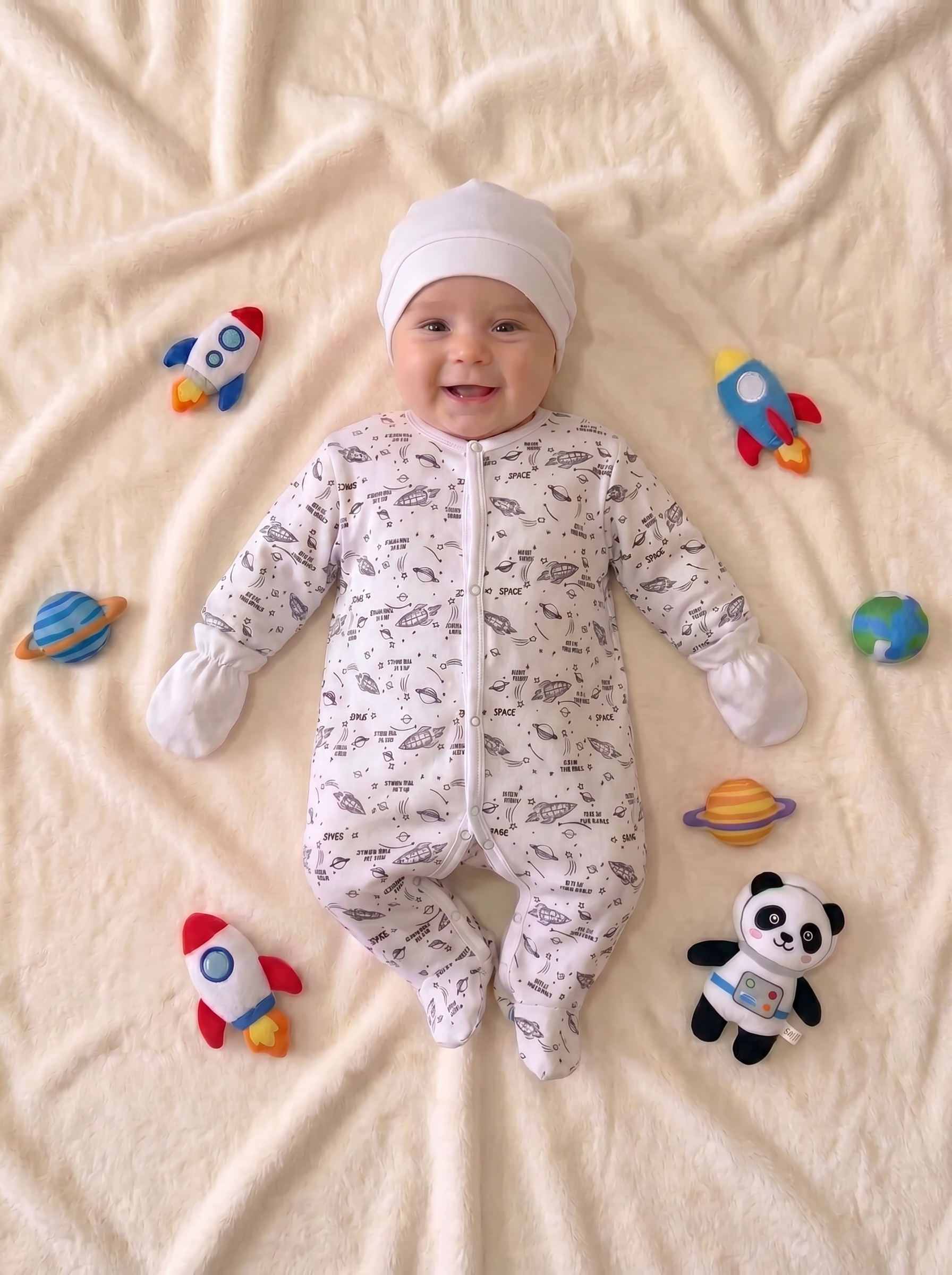 Grenouillère Bébé – Blanc Galaxie