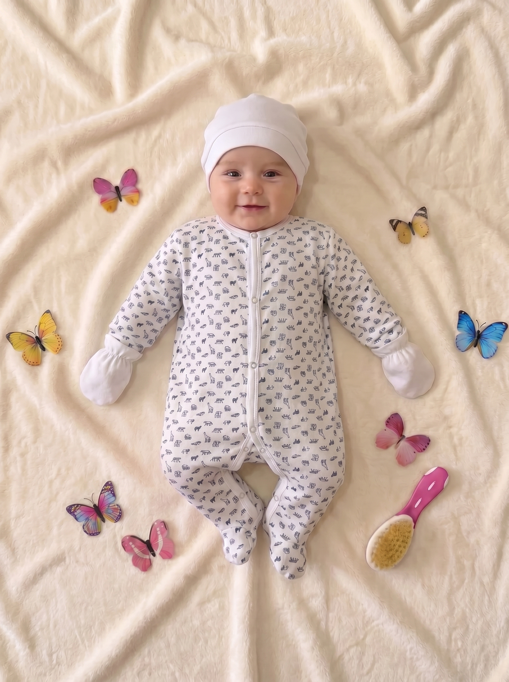 Grenouillère Bébé – Blanc Animaux