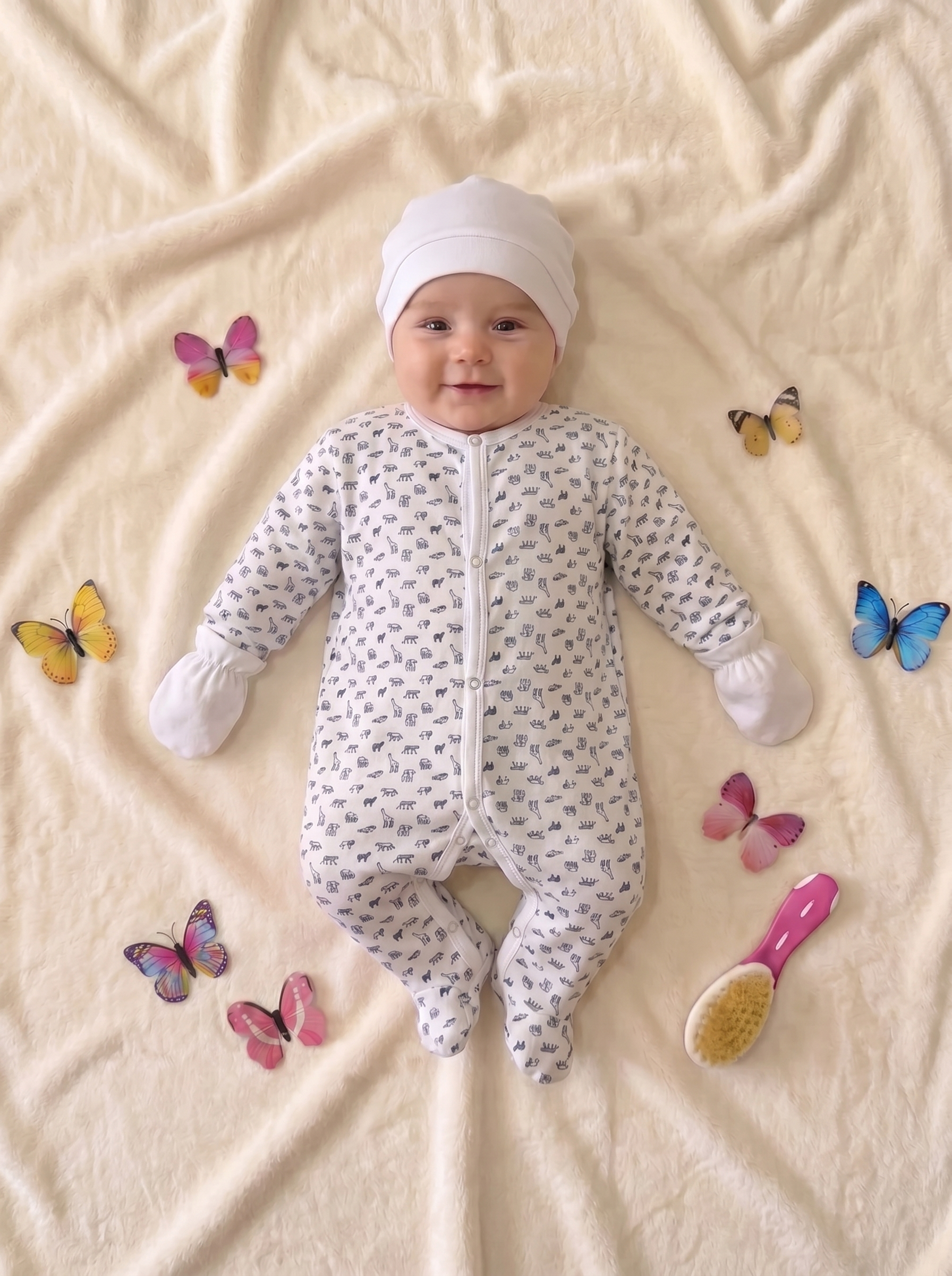 Grenouillère Bébé – Blanc Animaux