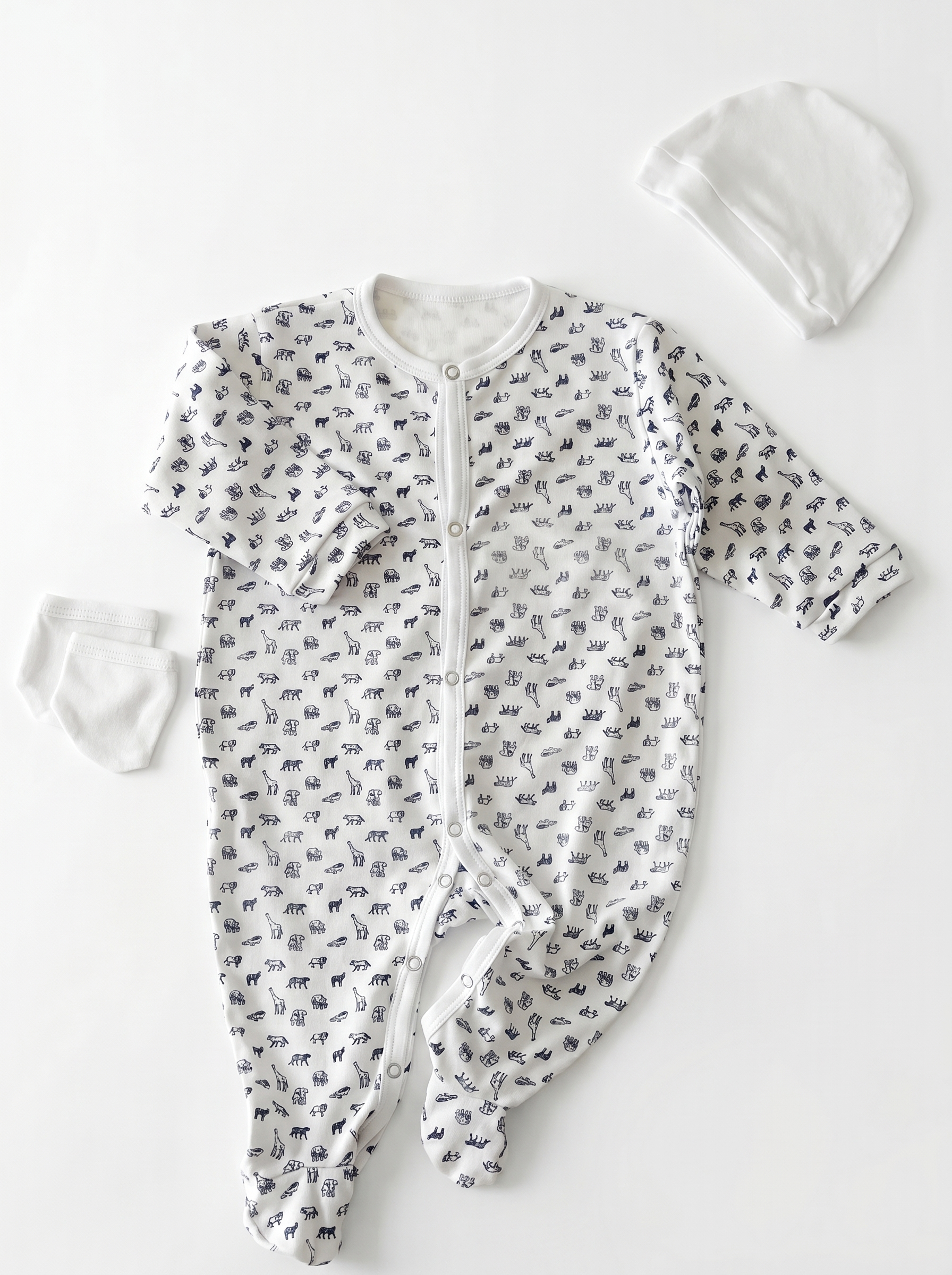 Grenouillère Bébé – Blanc Animaux