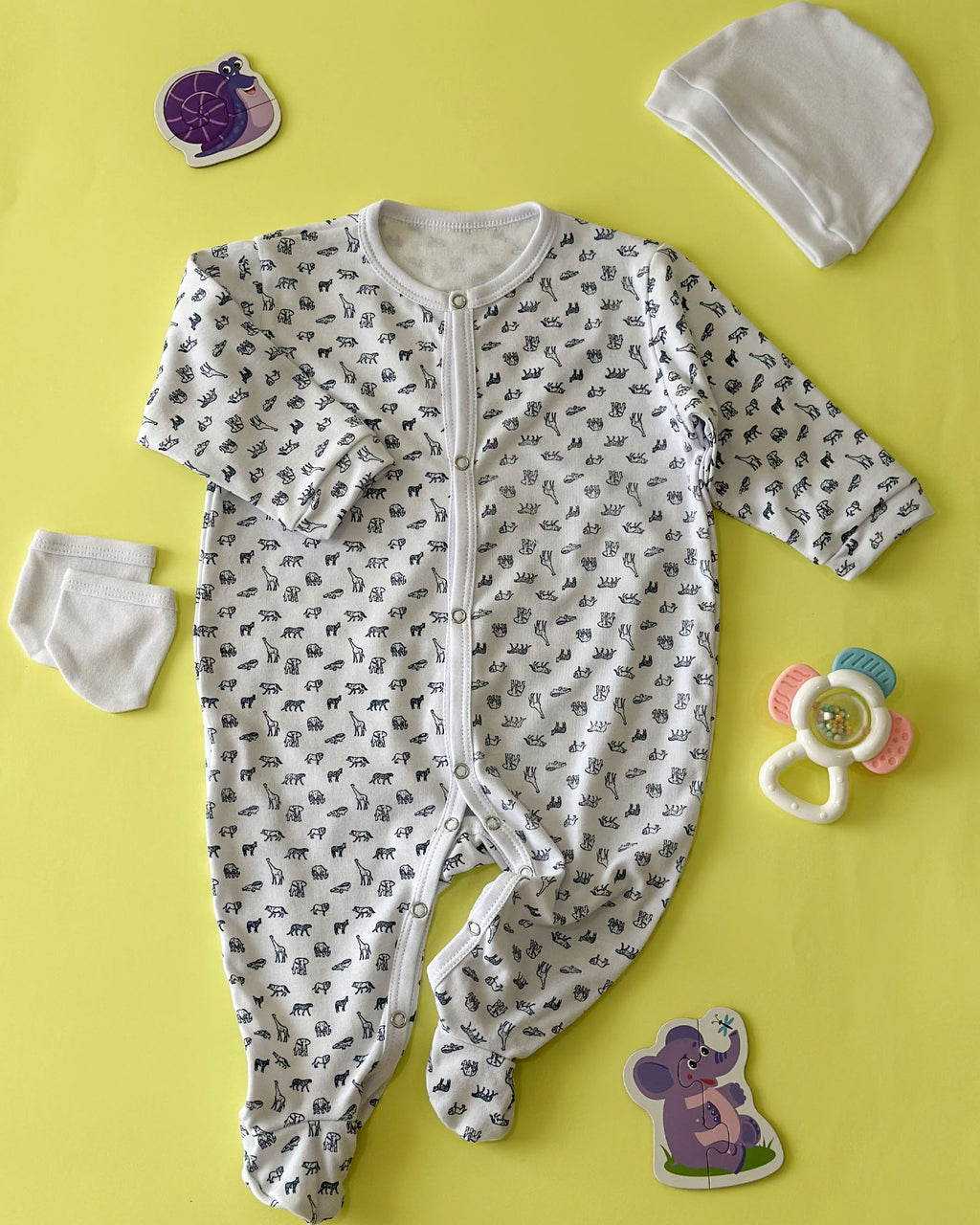 Grenouillère Bébé – Blanc Animaux