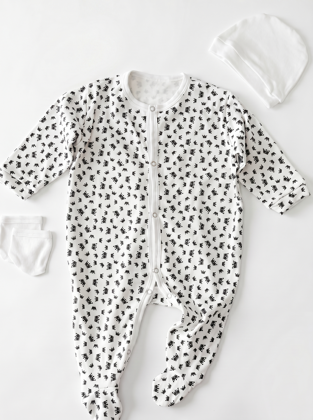 Grenouillère Bébé – Blanc Couronne Noir