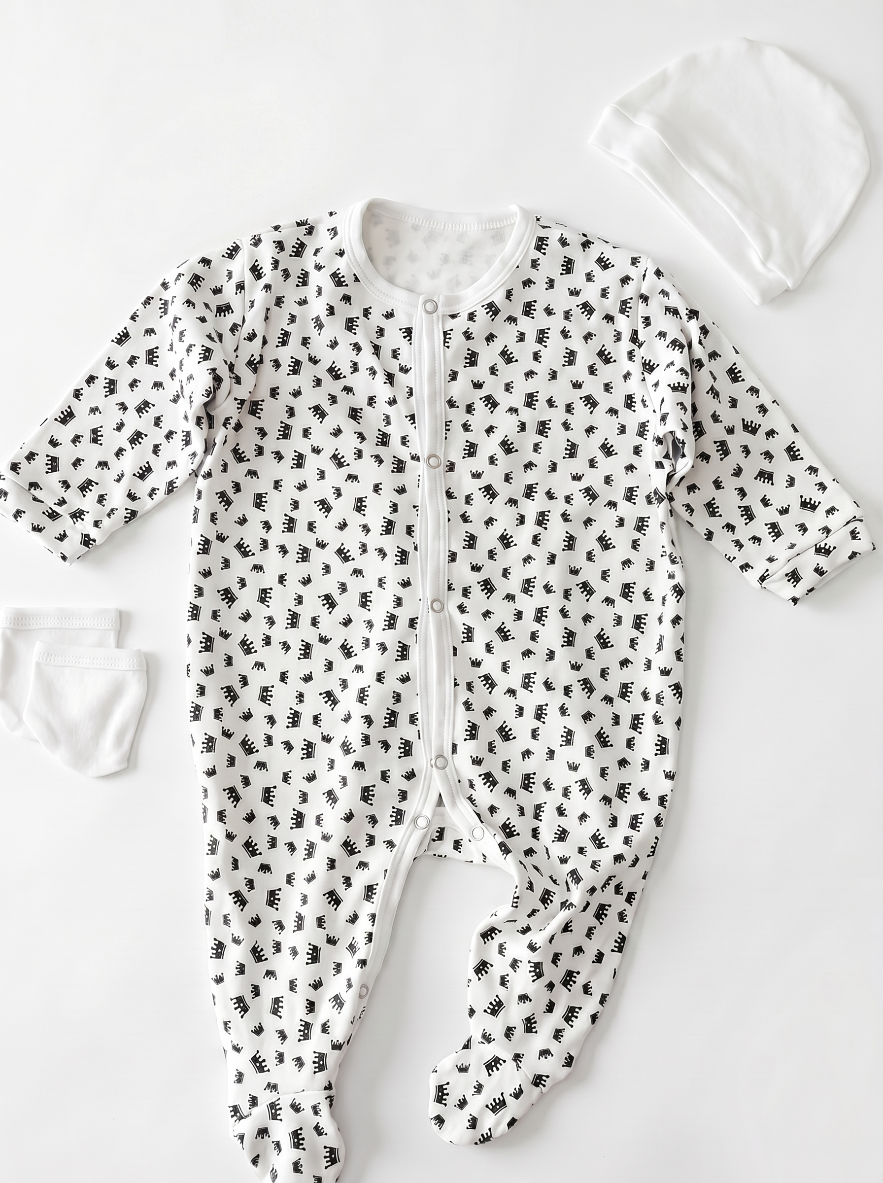 Grenouillère Bébé – Blanc Couronne Noir