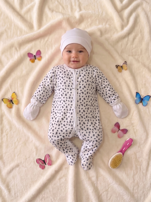 Grenouillère Bébé – Blanc Couronne Noir