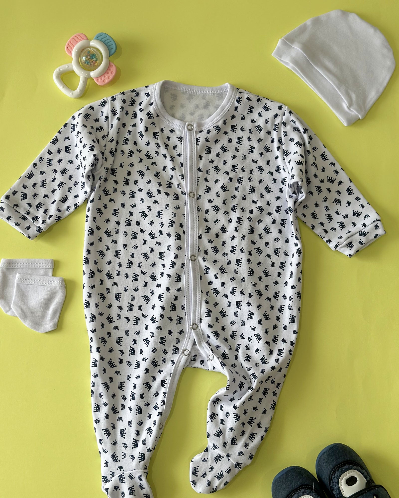 Grenouillère Bébé – Blanc Couronne Noir